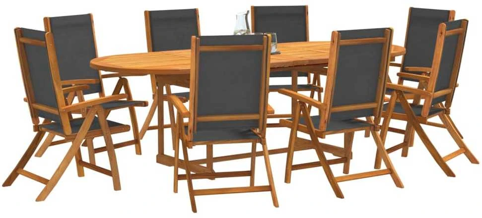 Lauko baldų komplektas Sodo valgomojo komplektas, 9 dalių, akacija ir tekstilenas