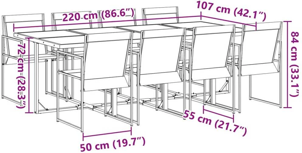 Lauko baldų komplektas Sodo valgomojo komplektas, 9 dalių, juodas, tekstilenas