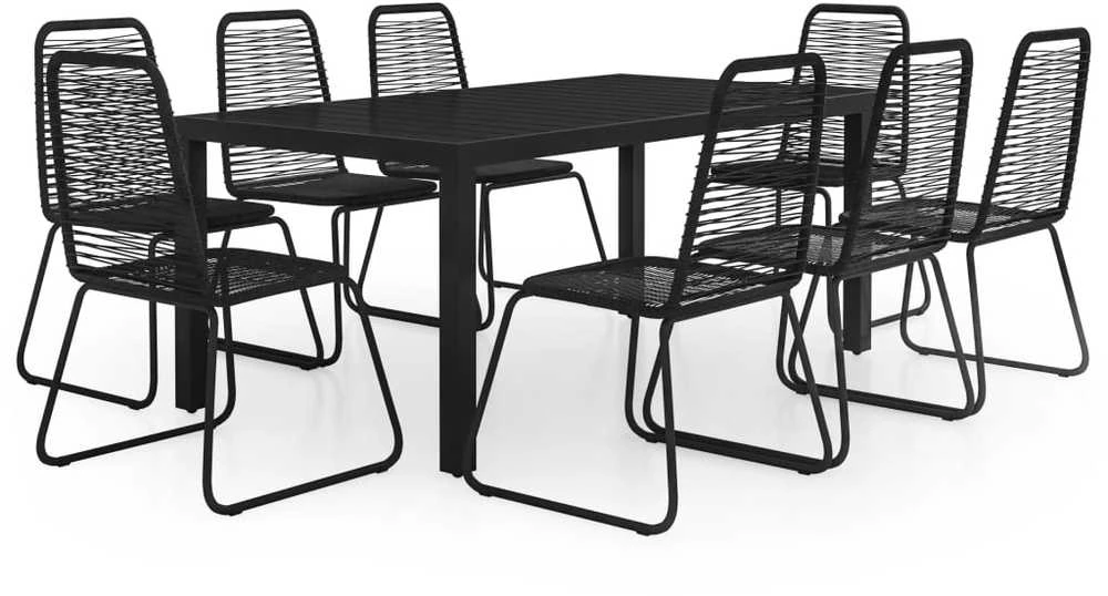 Lauko baldų komplektas Sodo valgomojo komplektas, 9 dalių, juodas, PVC ratanas