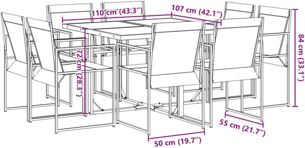 Lauko baldų komplektas Sodo valgomojo komplektas, 9 dalių, juodas, tekstilenas