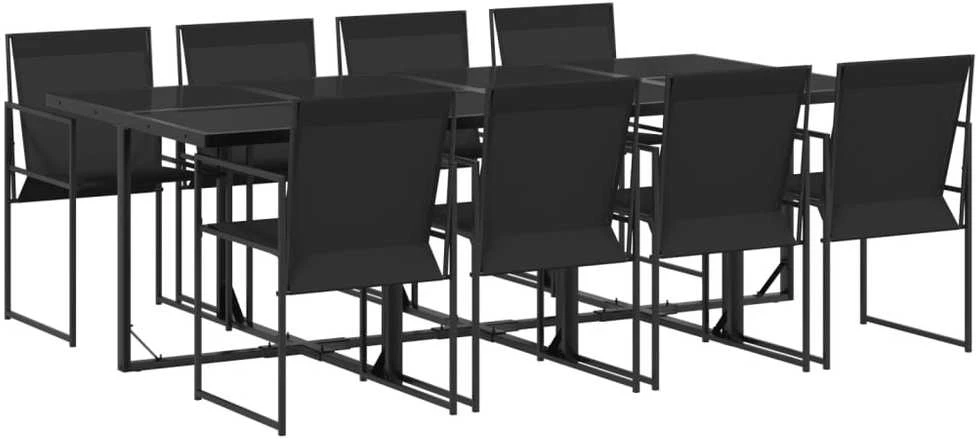 Lauko baldų komplektas Sodo valgomojo komplektas, 9 dalių, juodas, tekstilenas