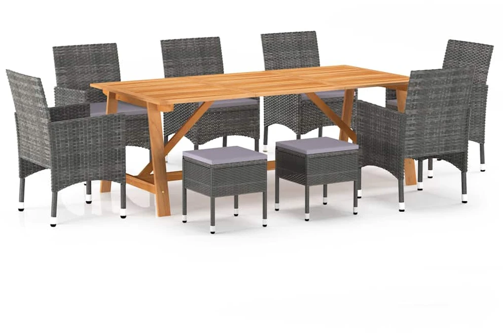Lauko baldų komplektas Sodo valgomojo komplektas, 9 dalių, pilkas