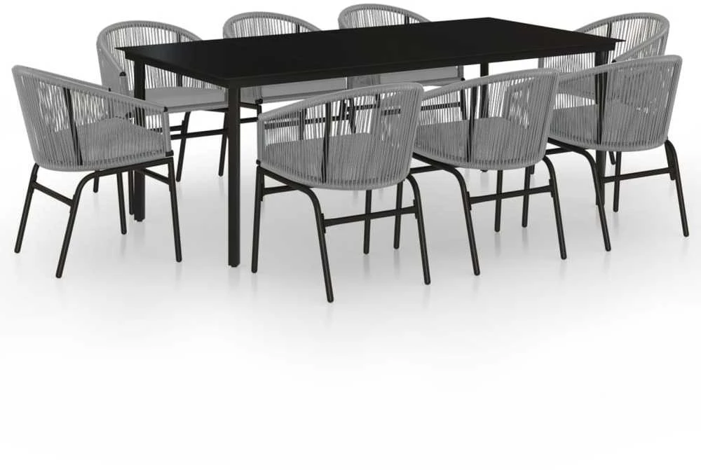 Lauko baldų komplektas Sodo valgomojo komplektas, 9 dalių, pilkas
