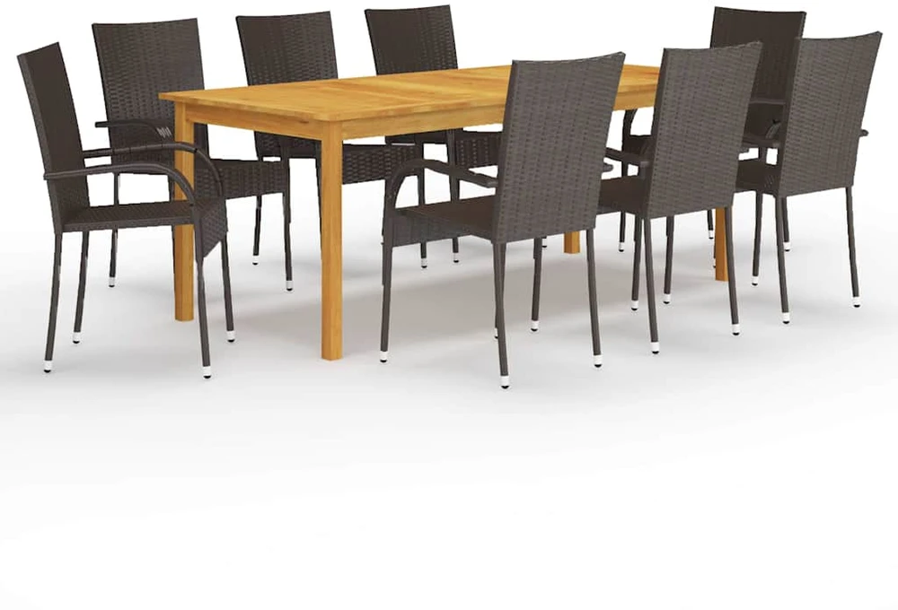 Lauko baldų komplektas Sodo valgomojo komplektas, 9 dalių, rudas (147877+2x310083)