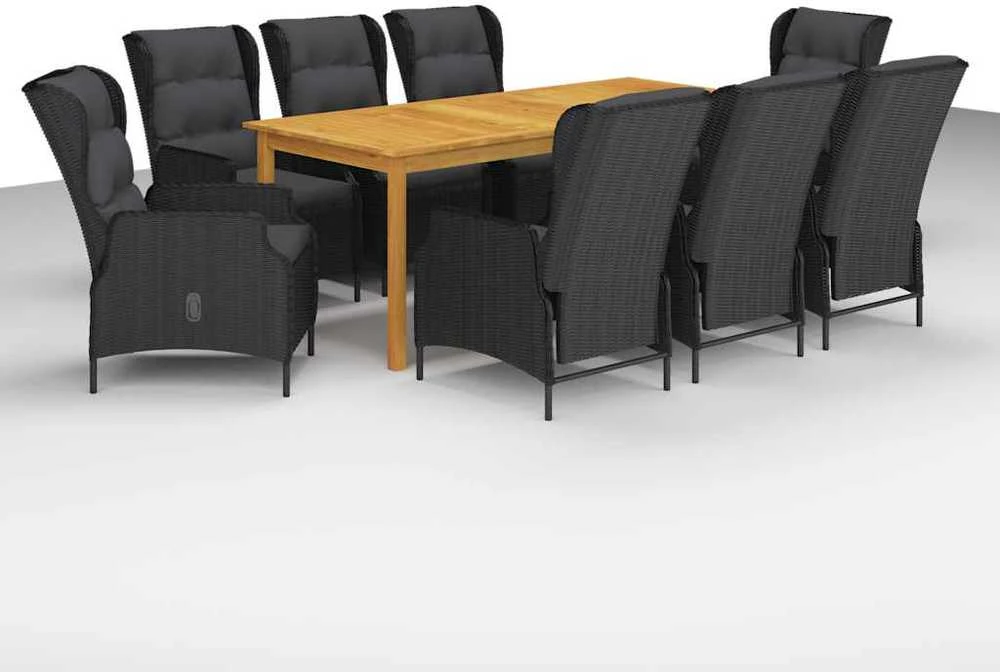 Lauko baldų komplektas Sodo valgomojo komplektas, 9 dalių, tamsiai pilkas