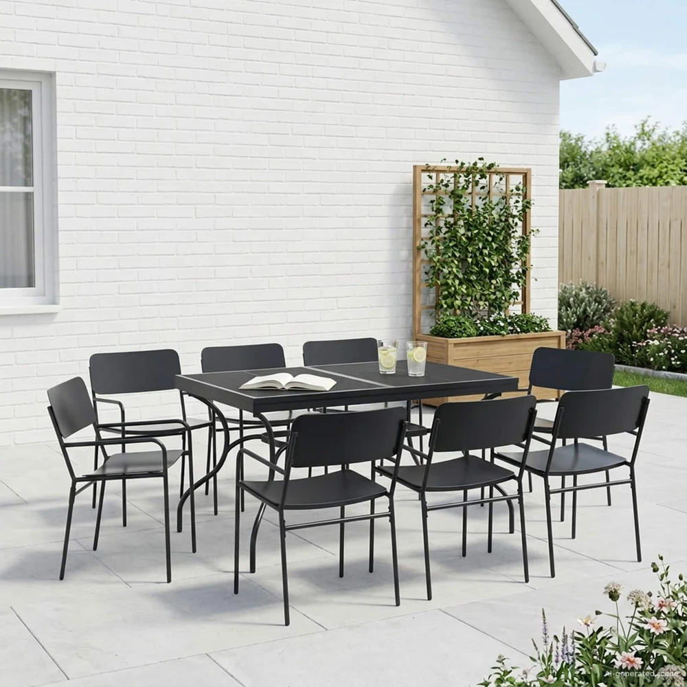 Sodo valgomojo komplektas 9 vnt. Antracito 212 x 90 x 76 cm