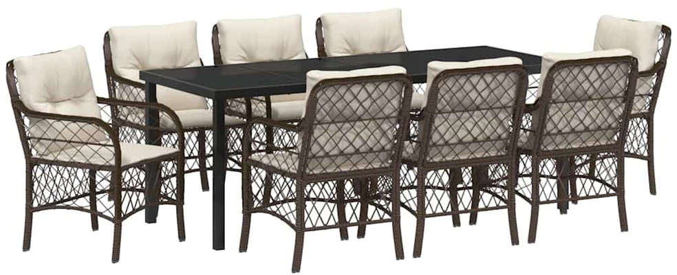 Sodo valgomojo komplektas 9 vnt. Ruda poliratanas