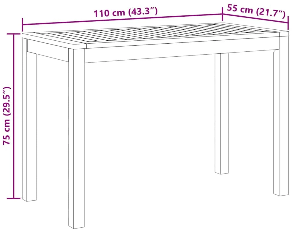 Sodo valgomojo stalas, 110x55x75cm, akacijos medienos masyvas