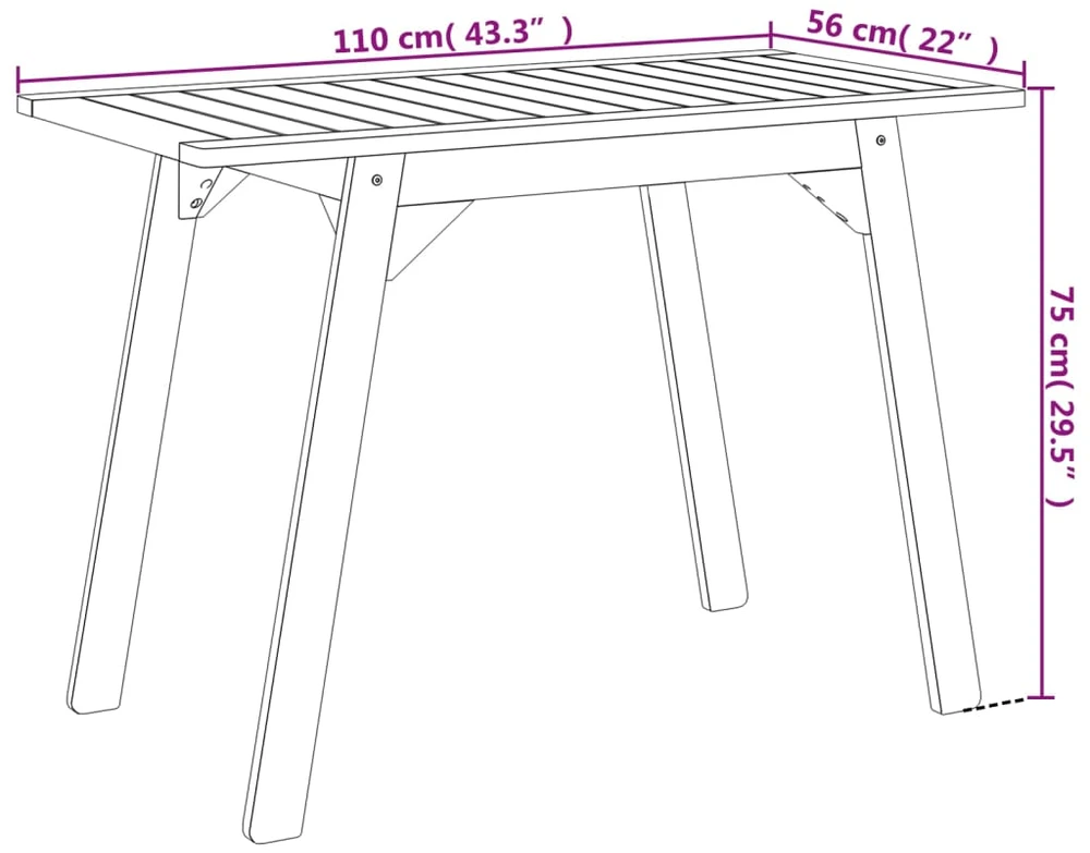 Sodo valgomojo stalas, 110x56x75cm, akacijos medienos masyvas