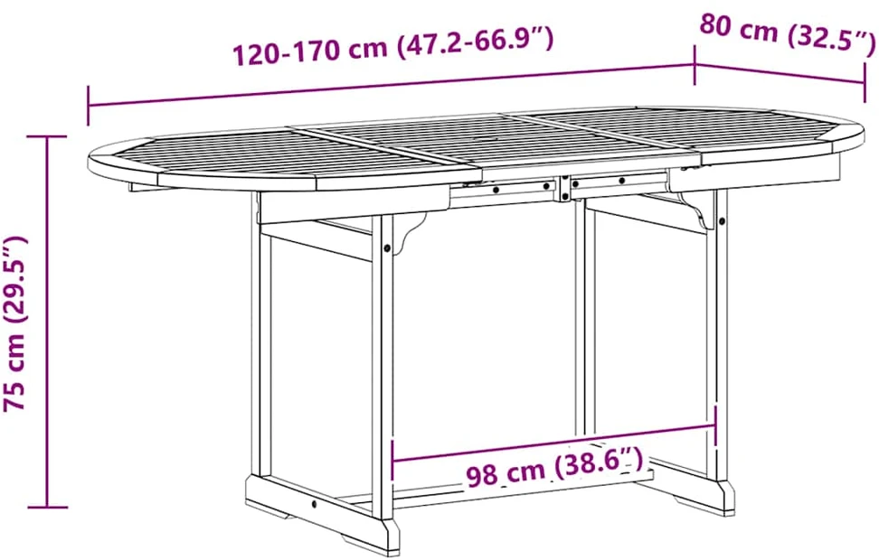 Sodo valgomojo stalas, (120–170)x80x75cm, akacijos masyvas