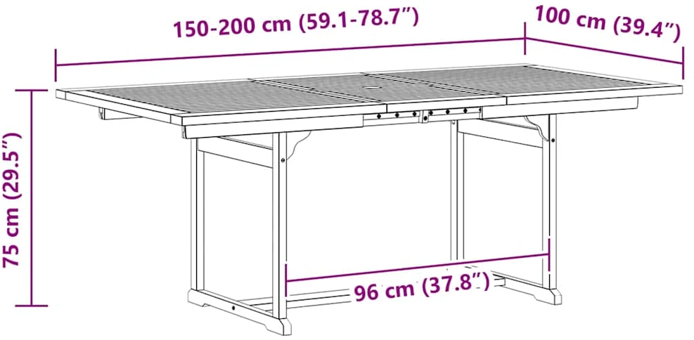 Sodo valgomojo stalas, (150–200)x100x75cm, akacijos masyvas
