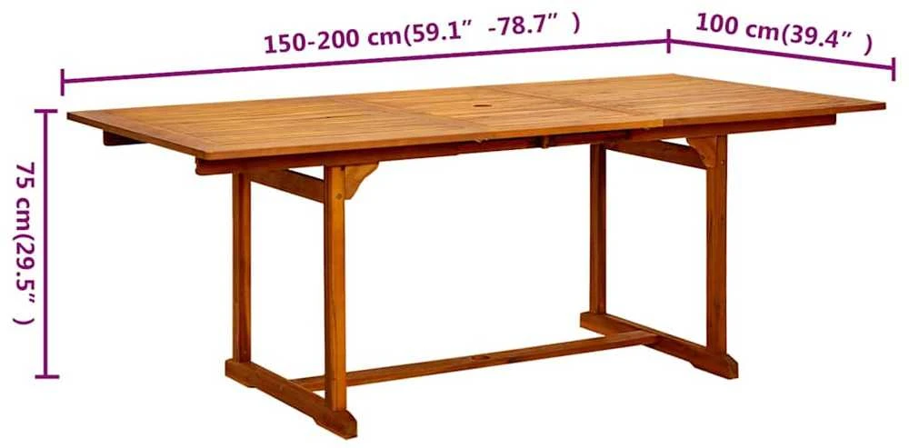 Sodo valgomojo stalas, (150–200)x100x75cm, akacijos masyvas