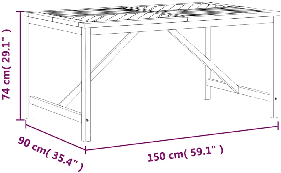 Sodo valgomojo stalas, 150x90x74cm, akacijos medienos masyvas