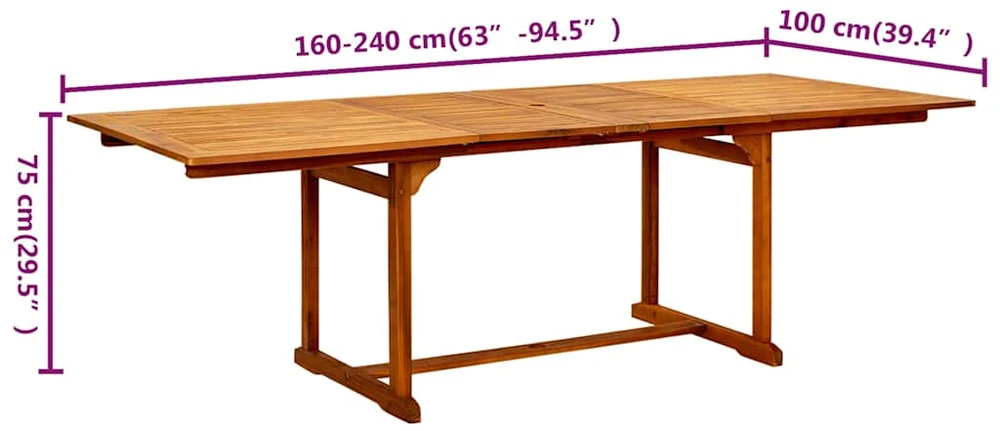 Sodo valgomojo stalas, (160–240)x100x75cm, akacijos masyvas