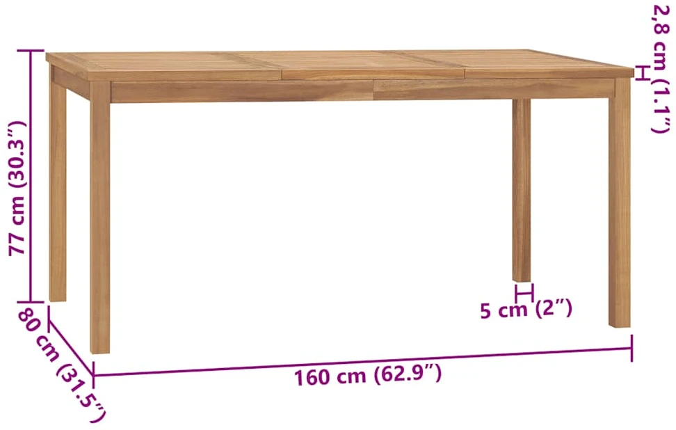 Sodo valgomojo stalas, 160x80x77cm, tikmedžio medienos masyvas