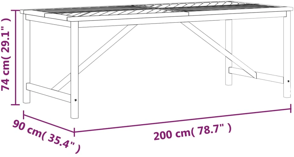 Sodo valgomojo stalas, 200x90x74cm, akacijos medienos masyvas