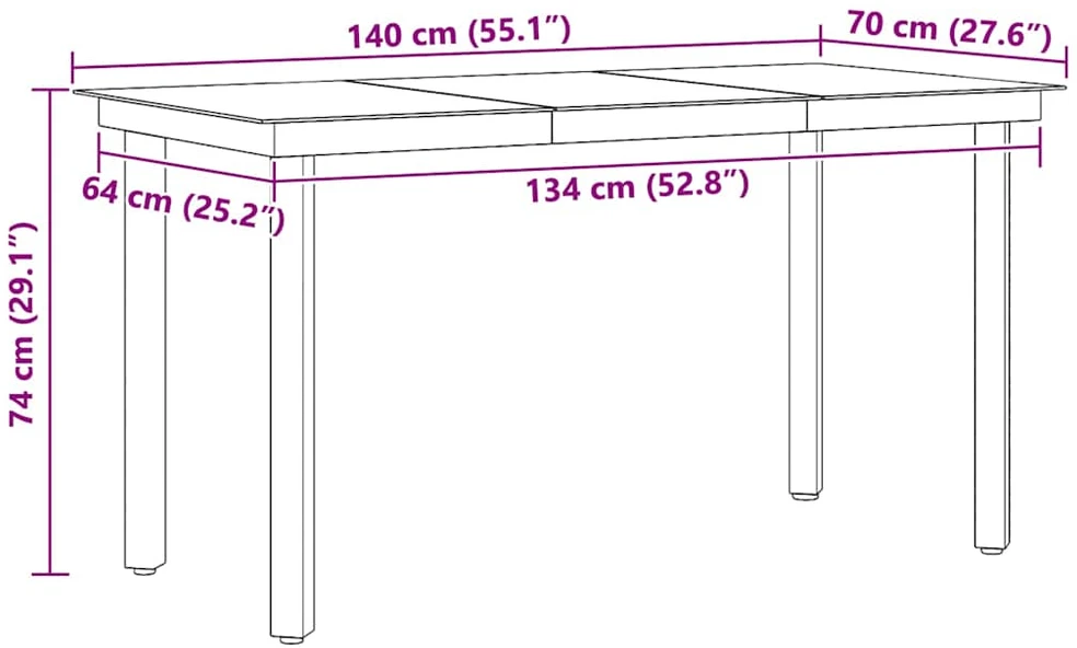 Sodo valgomojo stalas, juodas, 140x70x74cm, plienas ir stiklas