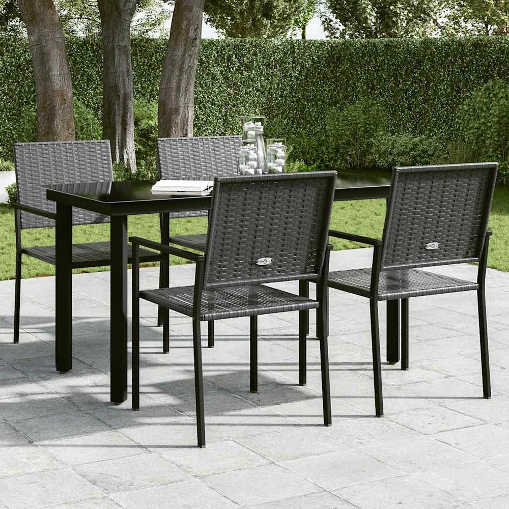 Sodo valgomojo stalas, juodas, 140x70x74cm, plienas ir stiklas