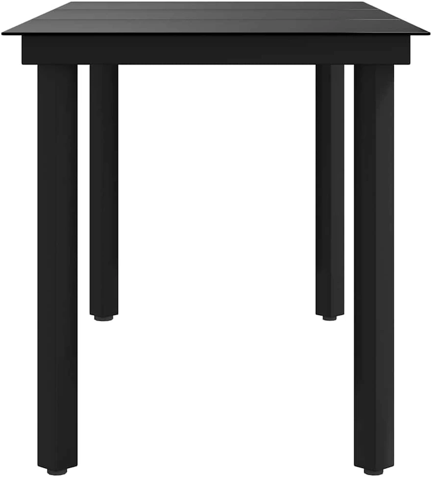 Sodo valgomojo stalas, juodas, 140x70x74cm, plienas ir stiklas
