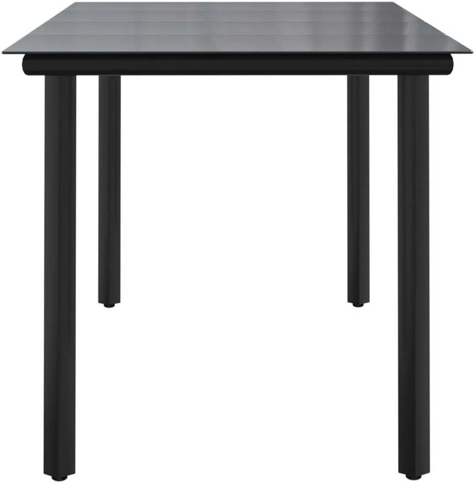 Sodo valgomojo stalas, juodas, 160x80x74cm, plienas ir stiklas