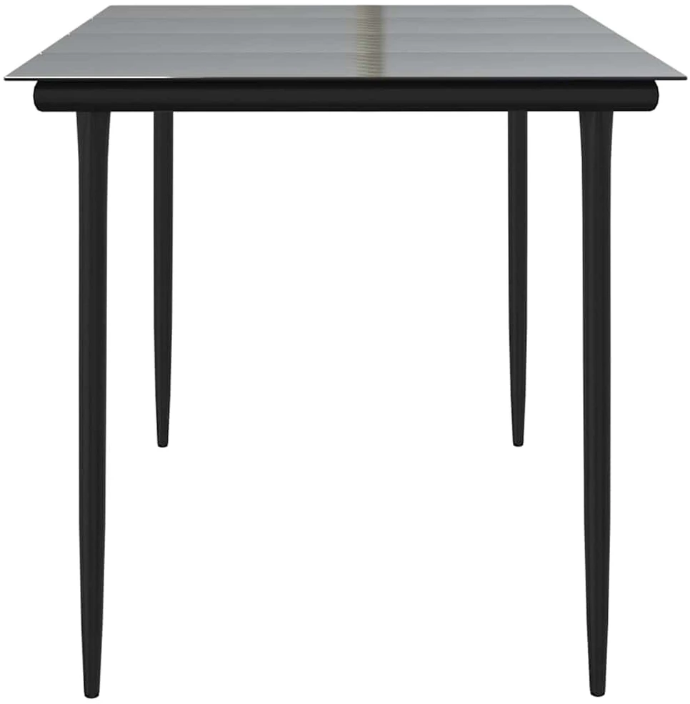 Sodo valgomojo stalas, juodas, 160x80x74cm, plienas ir stiklas