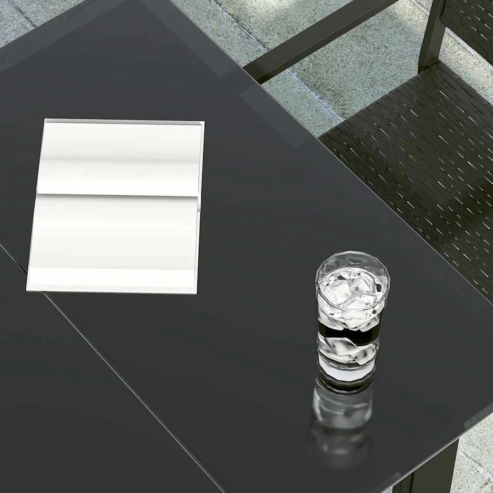Sodo valgomojo stalas, juodas, 160x80x74cm, plienas ir stiklas