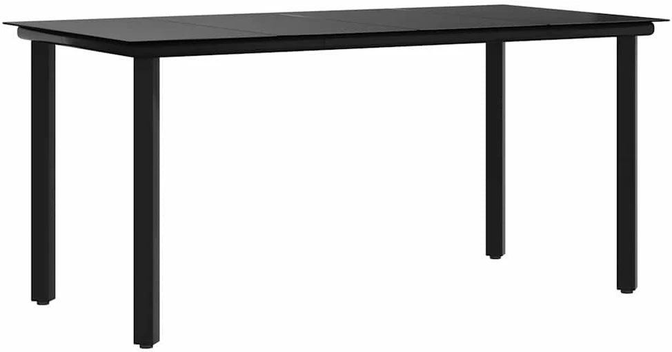 Sodo valgomojo stalas, juodas, 160x80x74cm, plienas ir stiklas