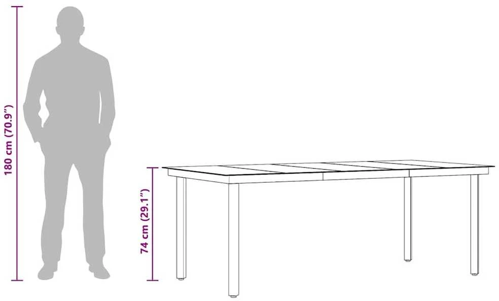 Sodo valgomojo stalas, juodas, 200x100x74cm, plienas ir stiklas