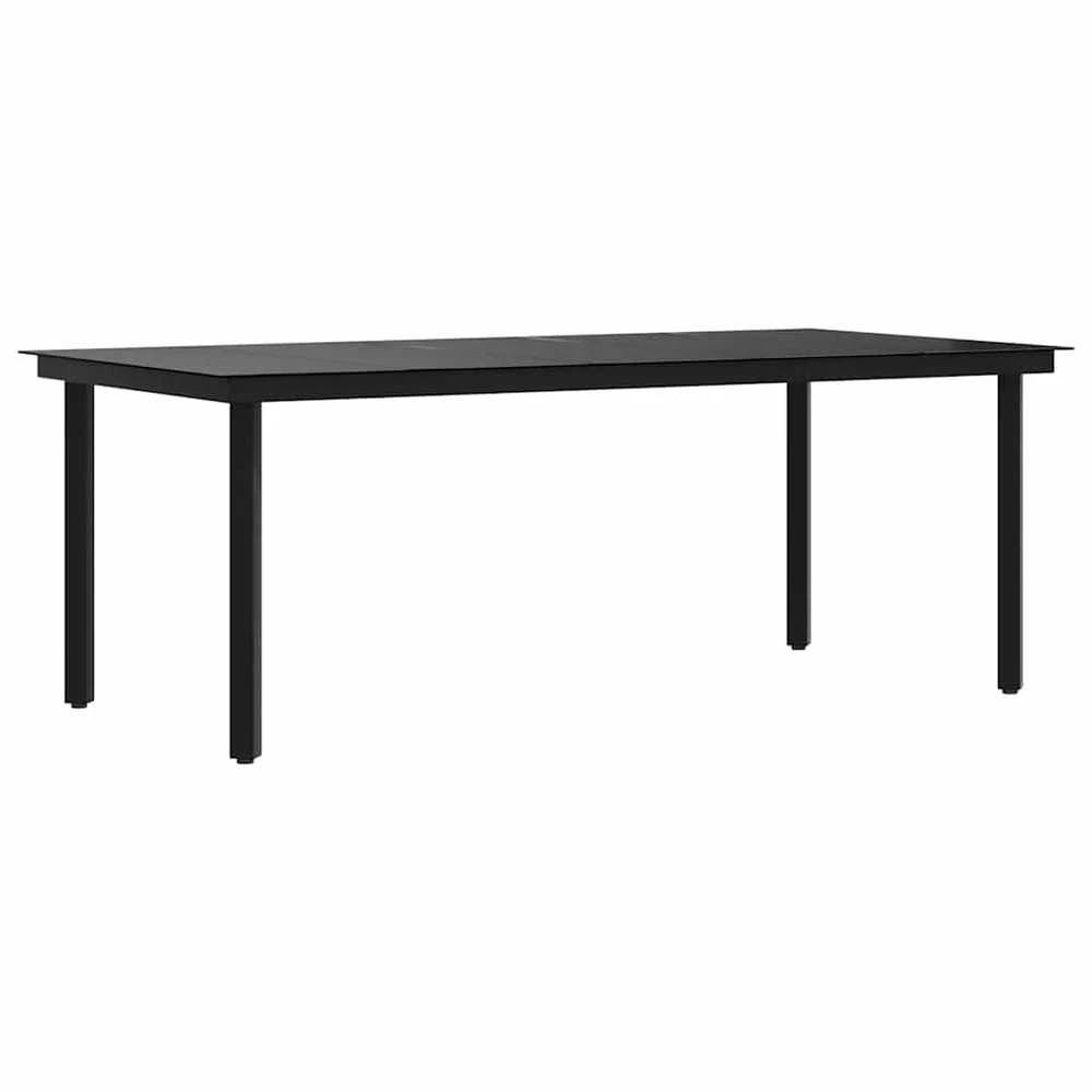 Sodo valgomojo stalas, juodas, 200x100x74cm, plienas ir stiklas