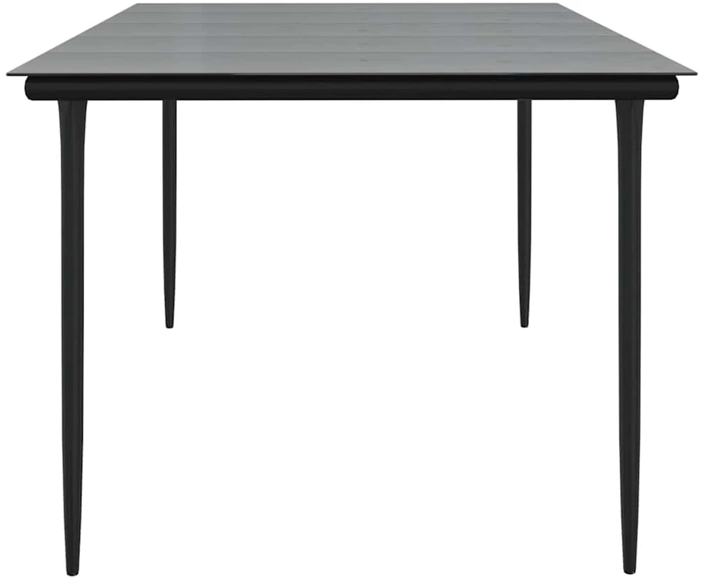 Sodo valgomojo stalas, juodas, 200x100x74cm, plienas ir grūdintas stiklas