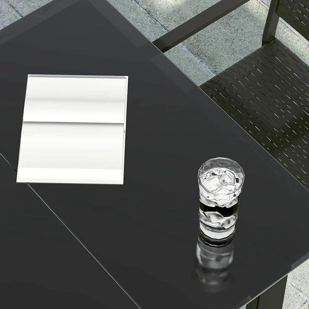 Sodo valgomojo stalas, juodas, 80x80x74cm, plienas ir stiklas