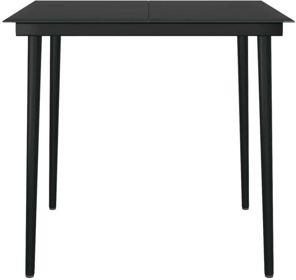 Sodo valgomojo stalas, juodas, 80x80x74cm, plienas ir stiklas