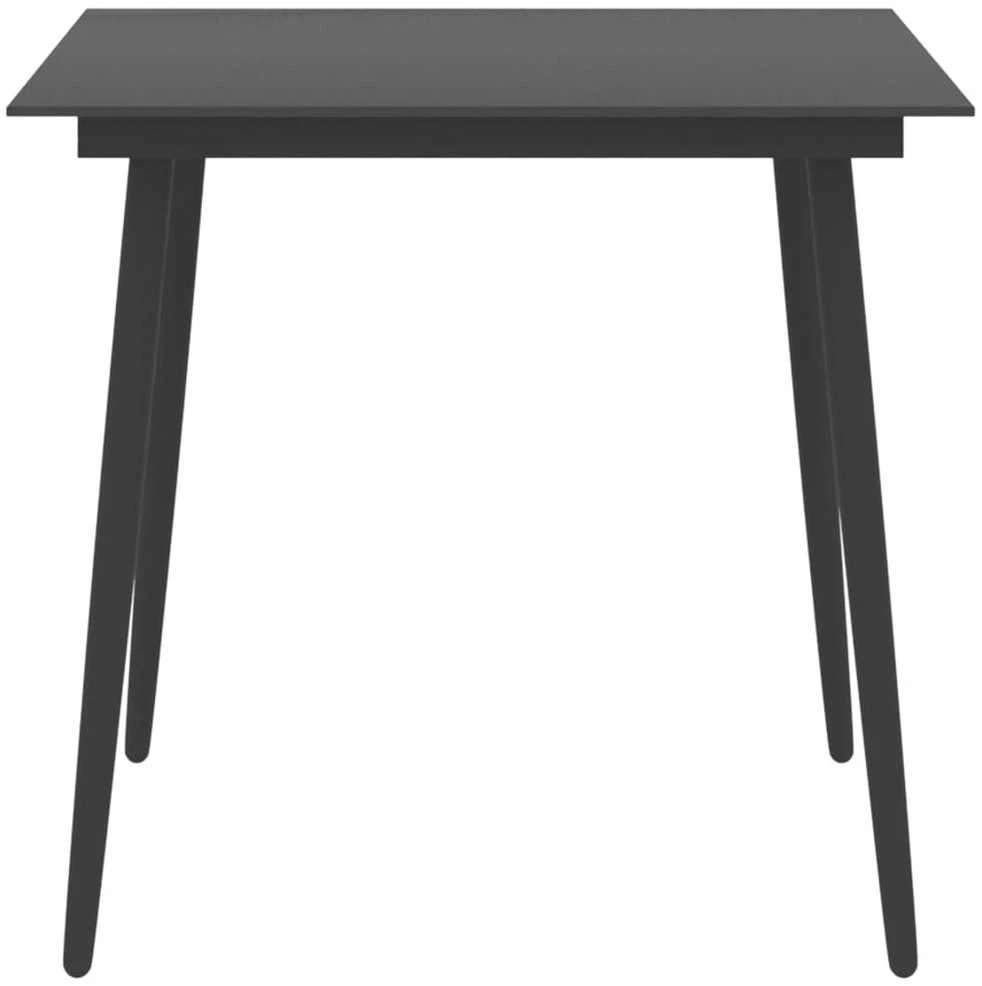 Sodo valgomojo stalas, juodas, 80x80x74cm, plienas ir stiklas