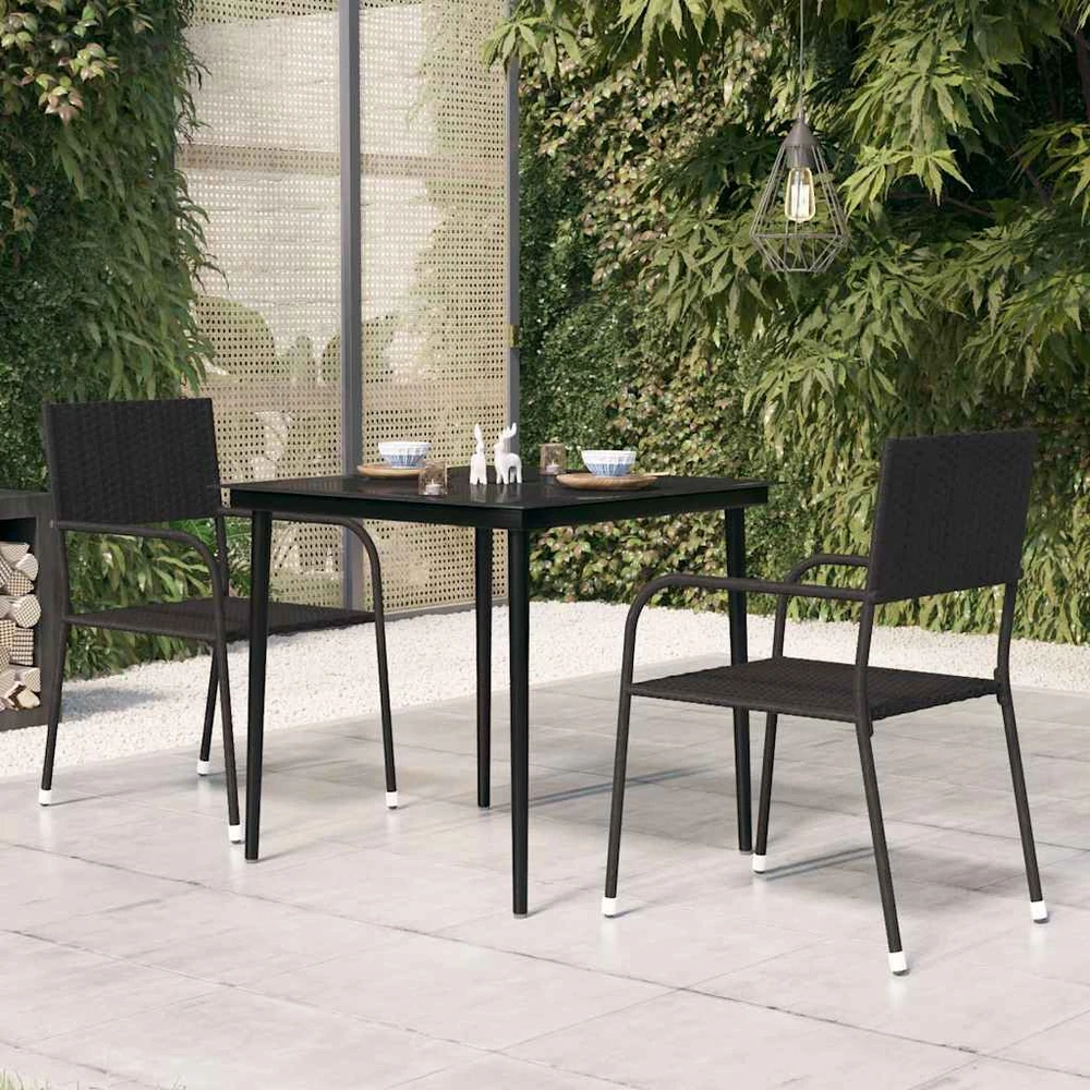 Sodo valgomojo stalas, juodas, 80x80x74cm, plienas ir stiklas