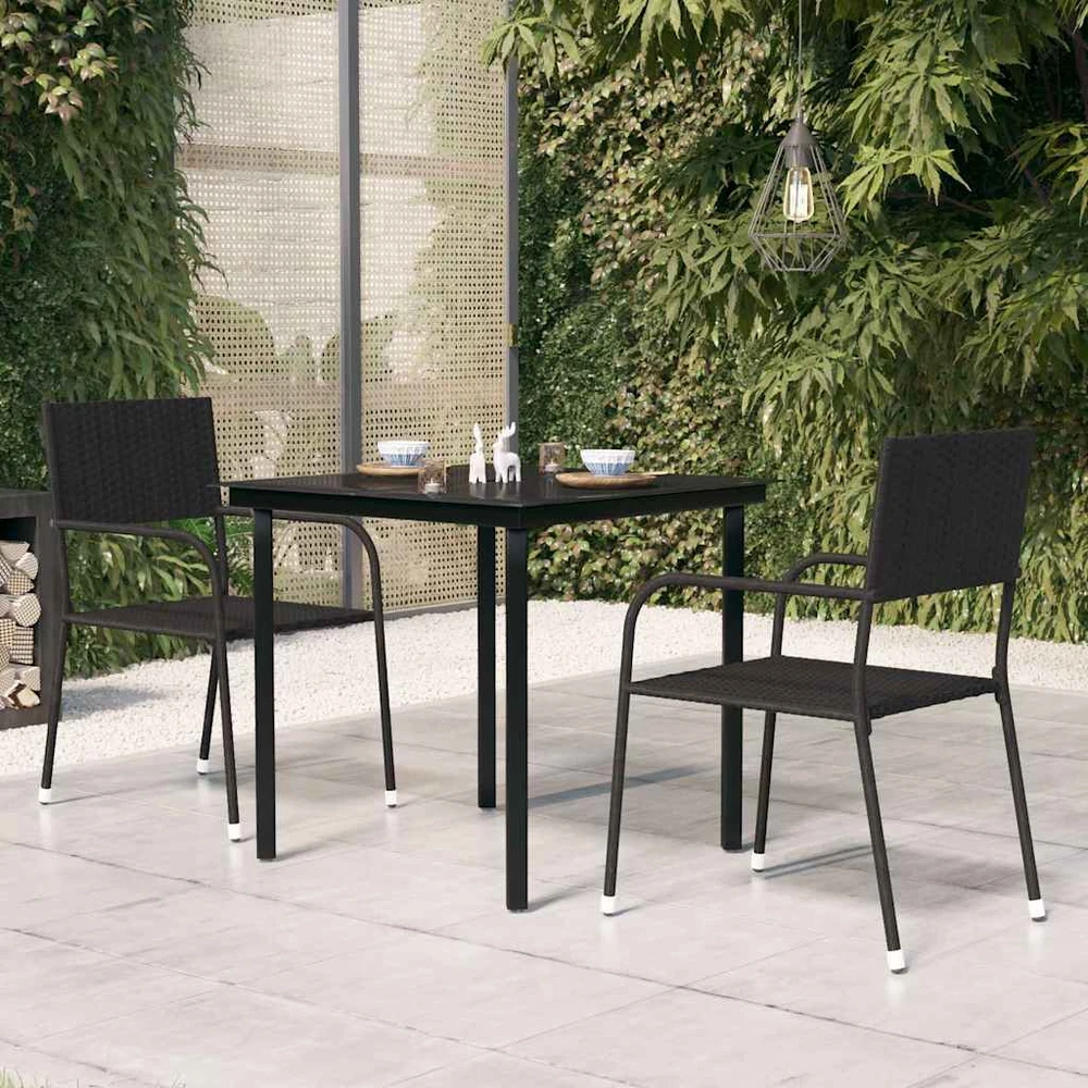 Sodo valgomojo stalas, juodas, 80x80x74cm, plienas ir stiklas