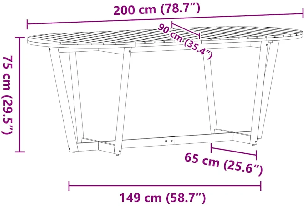 Sodo valgomojo stalas, ovalus, 200x90x75 cm, akacijos masyvas