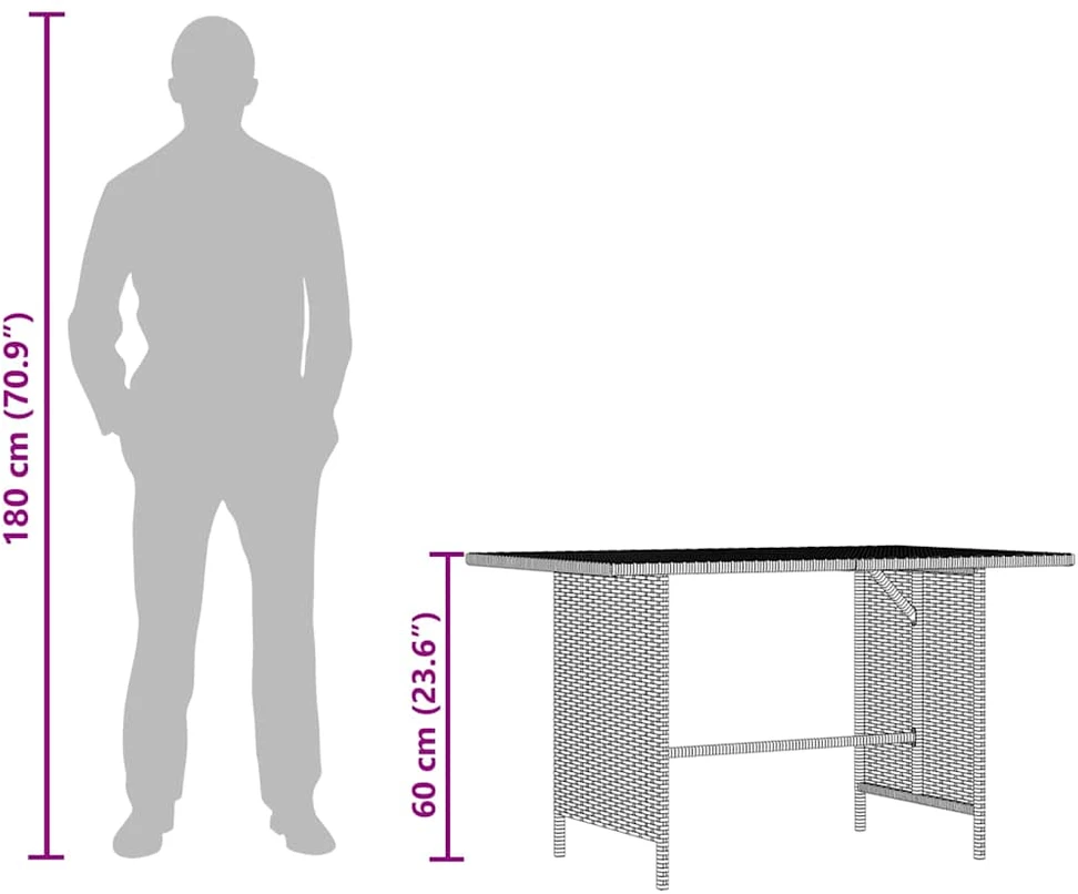 Sodo valgomojo stalas, pilkos spalvos, 110x70x65cm, poliratanas