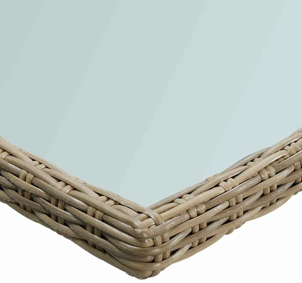 Sodo valgomojo stalas, rudas, 200x100x74cm, stiklas/poliratanas