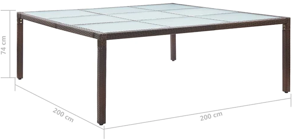 Sodo valgomojo stalas, rudos spalvos, 200x200x74cm, poliratanas