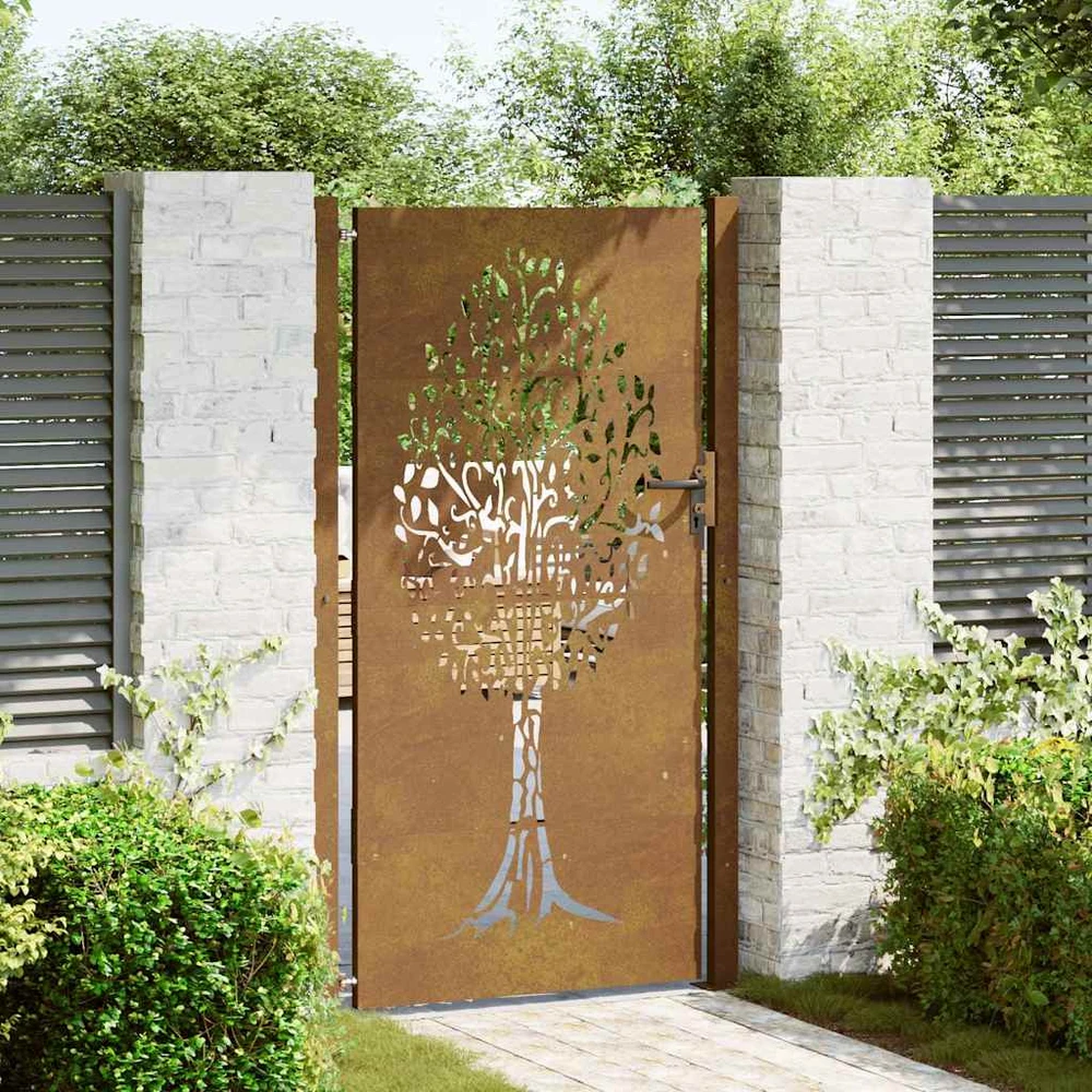 Sodo vartai, 105x180cm, corten plienas, medžio dizaino