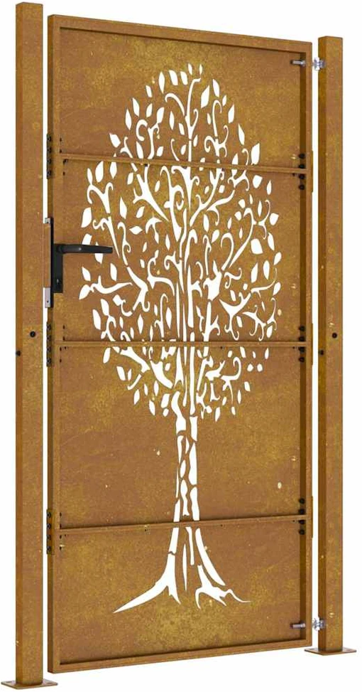 Sodo vartai, 105x180cm, corten plienas, medžio dizaino