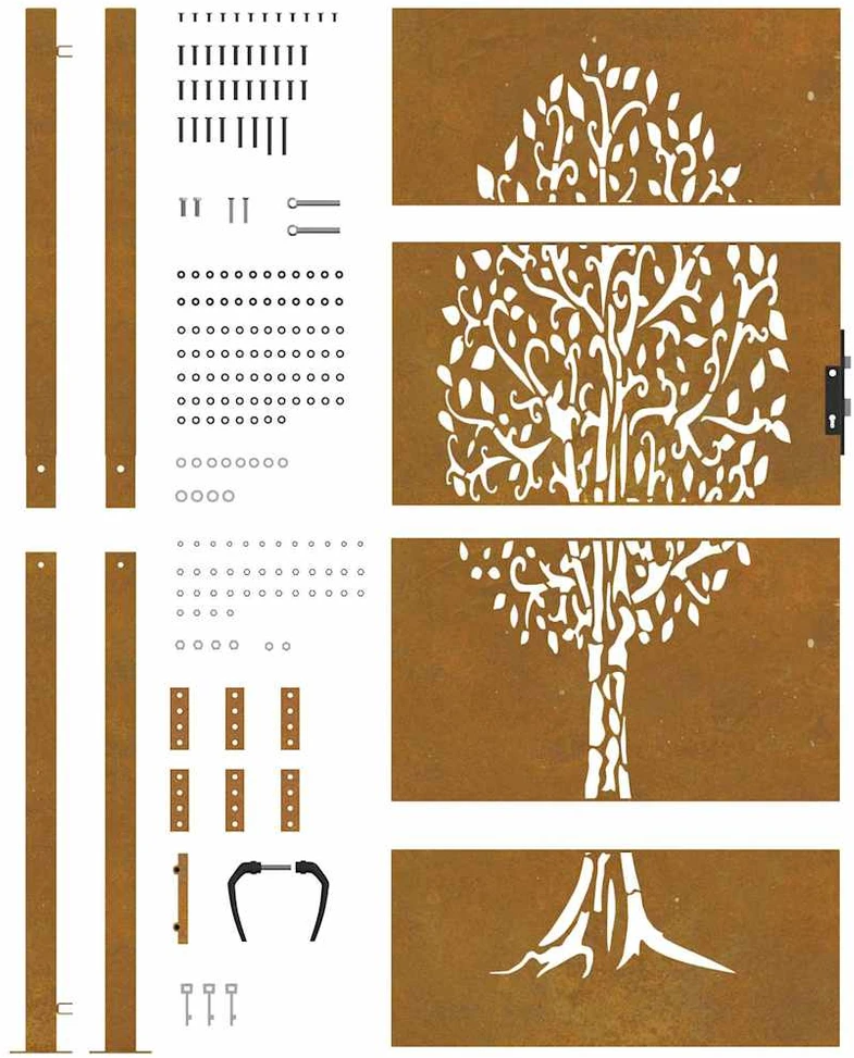 Sodo vartai, 105x180cm, corten plienas, medžio dizaino