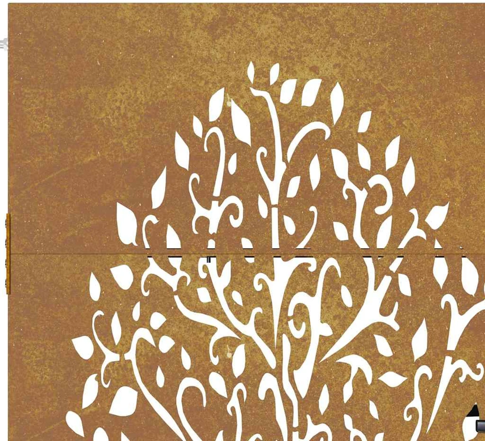 Sodo vartai, 105x80cm, corten plienas, medžio dizaino