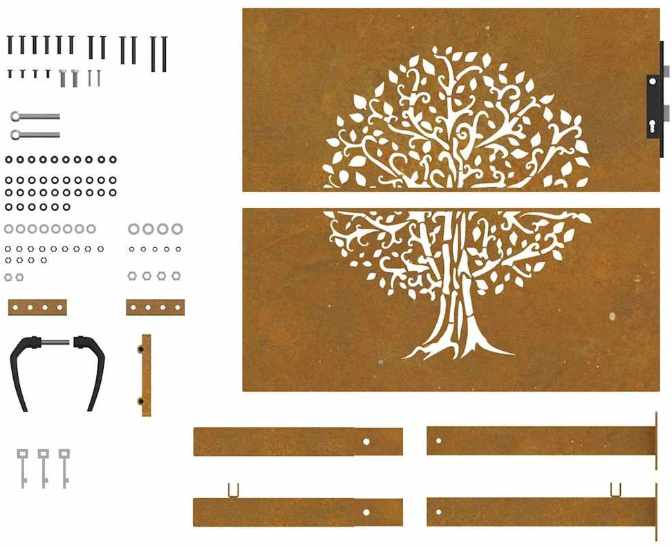 Sodo vartai, 105x105cm, corten plienas, medžio dizaino