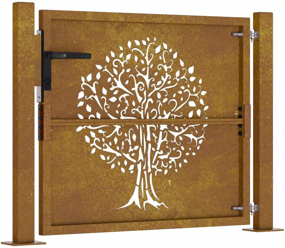 Sodo vartai, 105x105cm, corten plienas, medžio dizaino