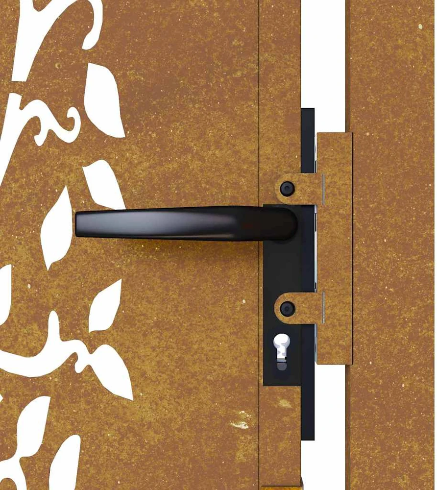 Sodo vartai, 105x130cm, corten plienas, medžio dizaino