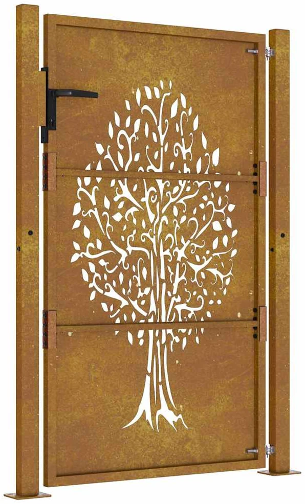 Sodo vartai, 105x130cm, corten plienas, medžio dizaino