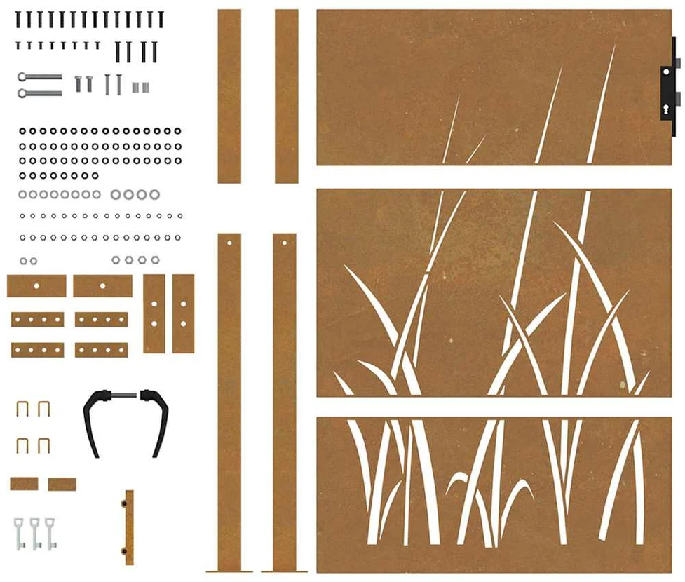Sodo vartai, 105x155cm, corten plienas, žolės dizaino