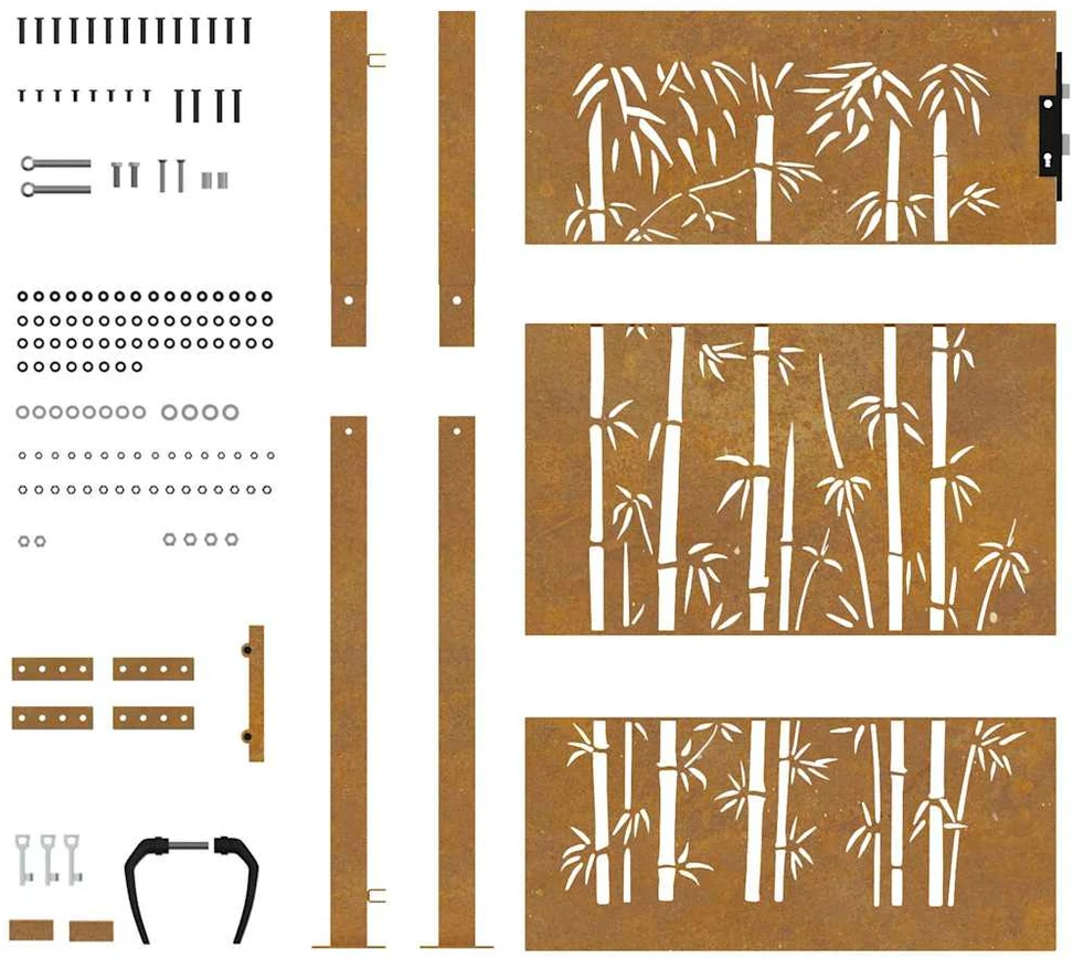Sodo vartai, 105x155cm, corten plienas, bambuko dizaino