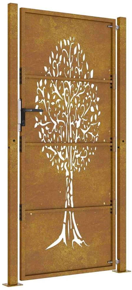 Sodo vartai, 105x180cm, corten plienas, medžio dizaino